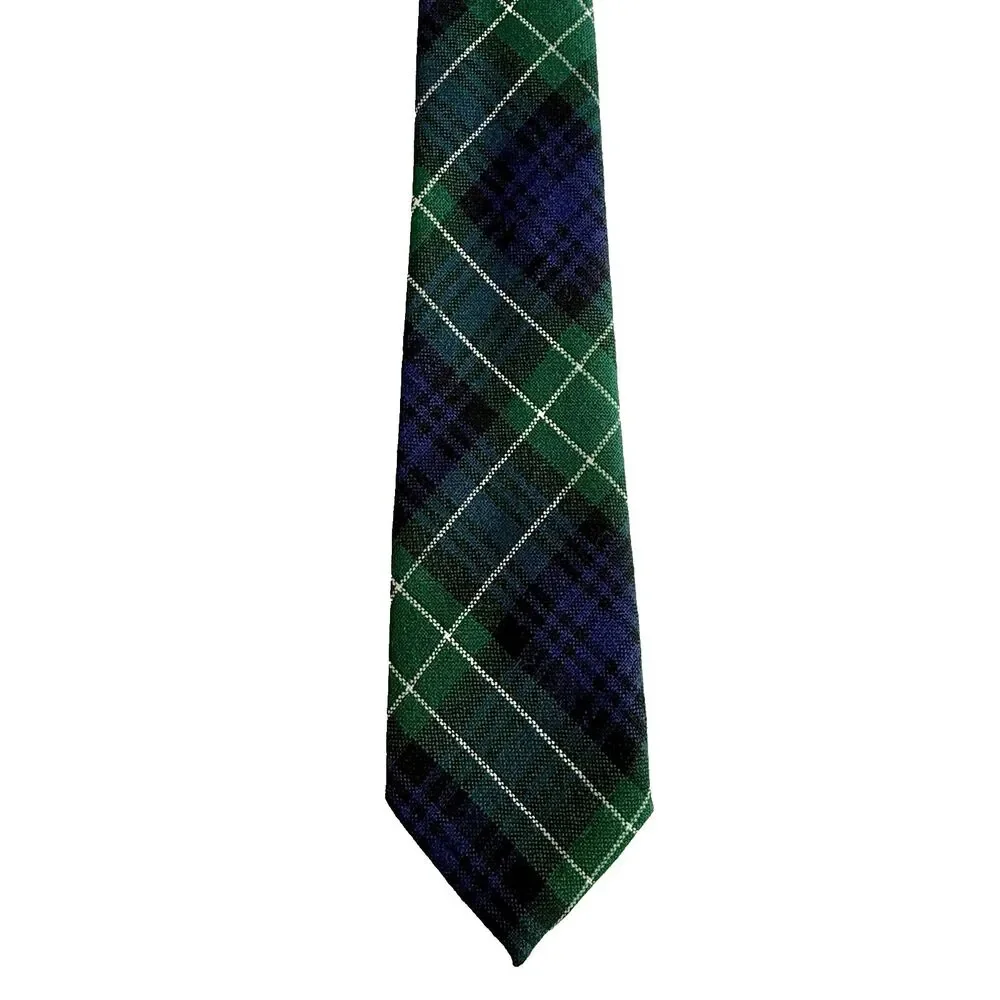 VNTG ABERCROMBIE Men's Wool Tie Blackwatch Tartan Plaid Green Blue 56